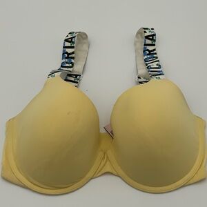 Victoria's Secret Yellow Molded T-Shirt Bra with Patterned Straps